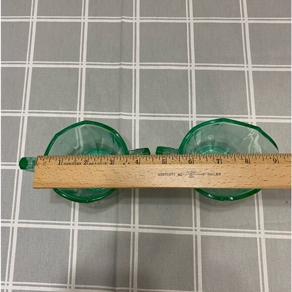 Vtg Green Uranium Vaseline Depression Glass Sugar Bowl & Creamer Set Glow Green - Picture 4 of 9